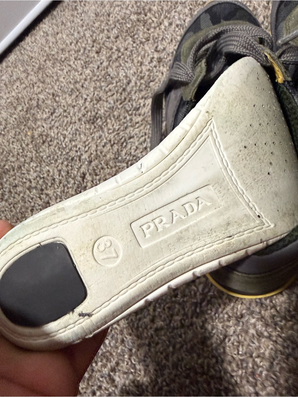 Prada Men’s Camouflage Runner Sneakers in Gray, Olive & Yellow - Picture 7 of 8
